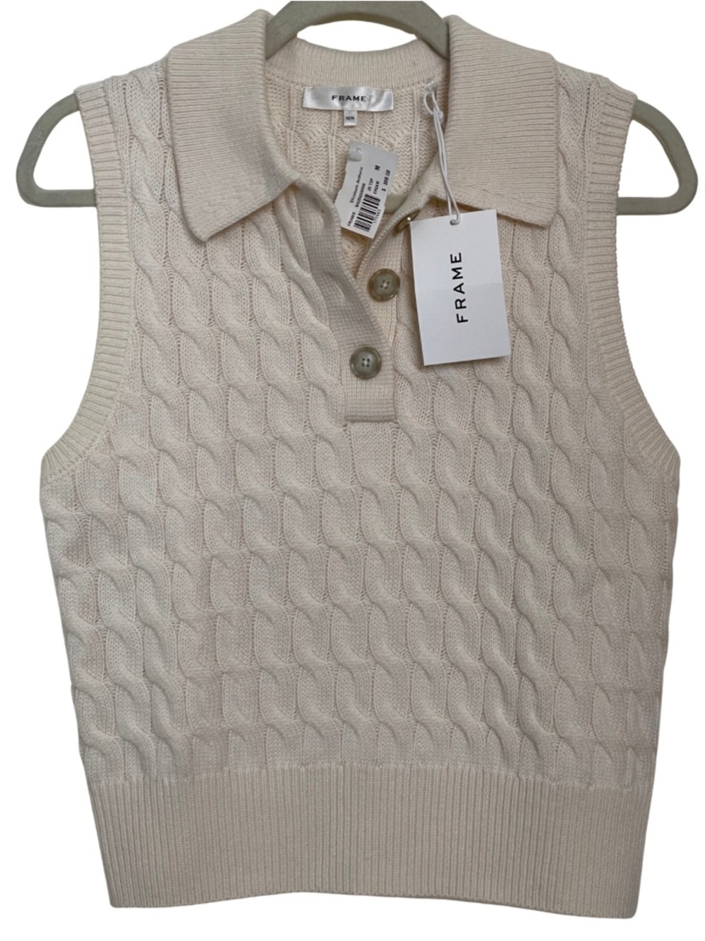 NWT FRAME The Cable Knit Polo Vest in Cream - Picture 5 of 16